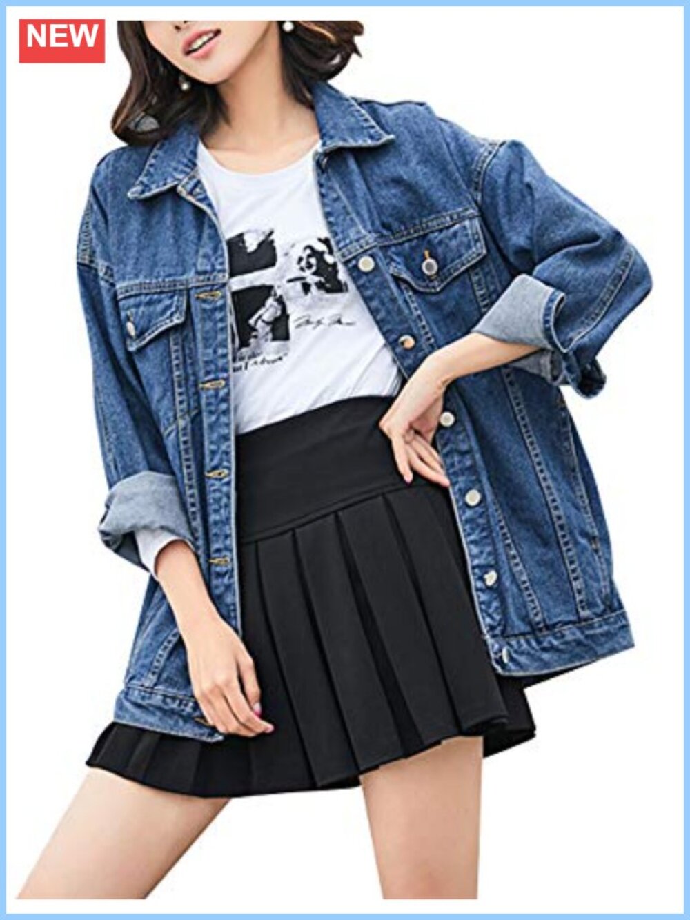 Oversized Women Denim Jacket Mid Long Casual Jean Coat Cotton